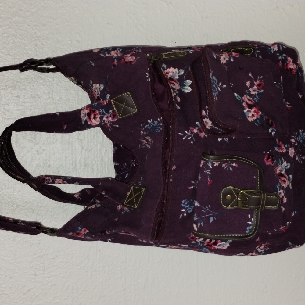 Purple tote bag with flowers